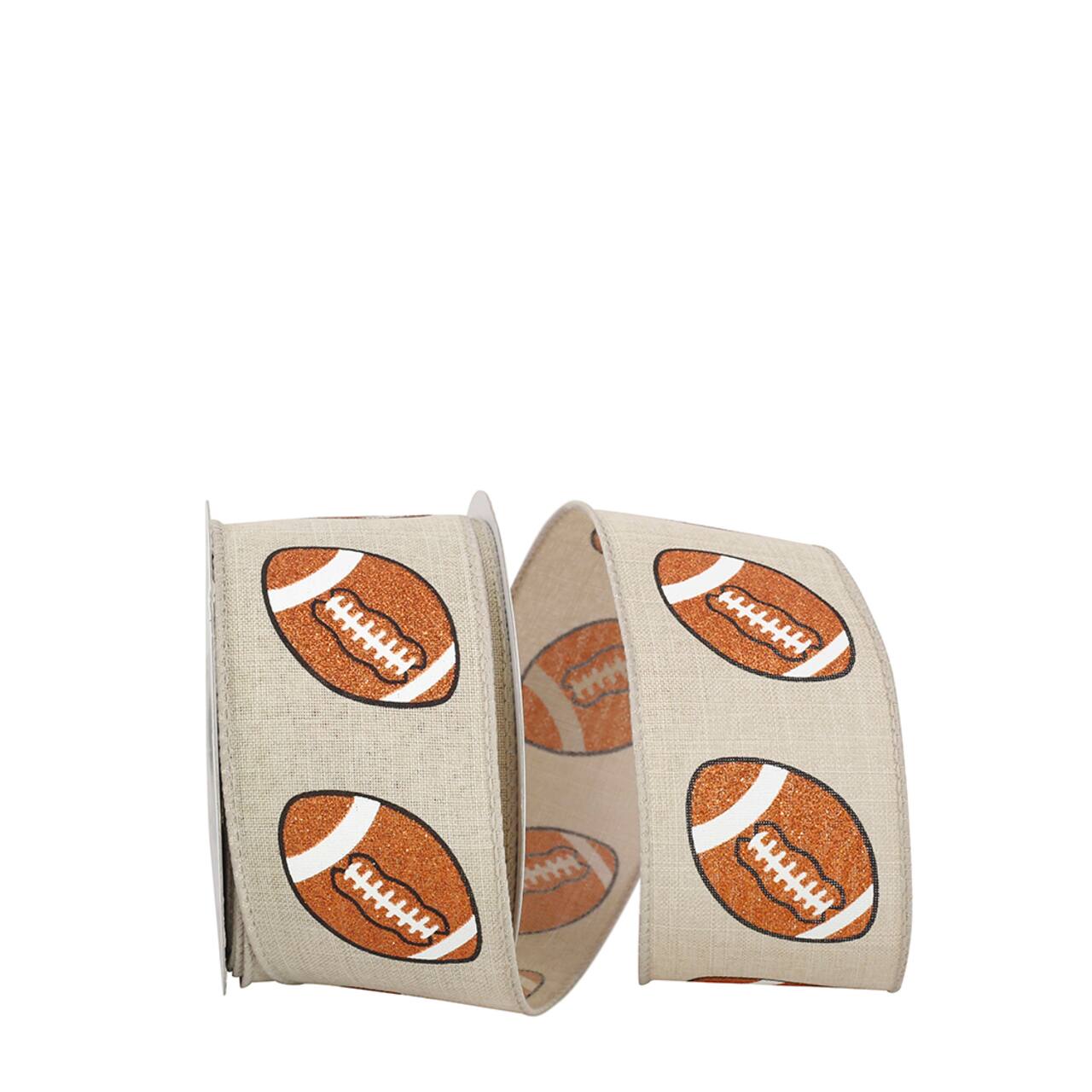 The Ribbon Roll 2.5" x 10yd. Linen Glitter Wired Football Ribbon